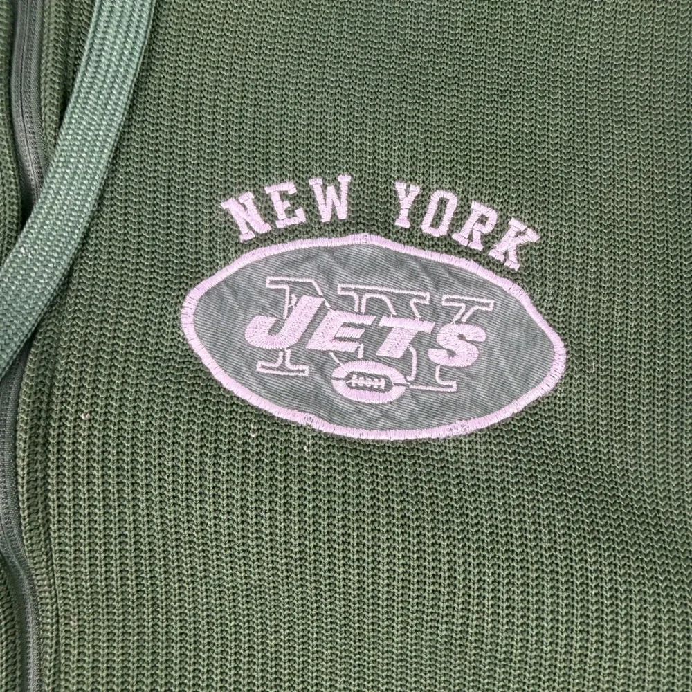 NFL New York Jets Full Zip Waffle Knit Fleece Lined Hoodie Green Mens Large
